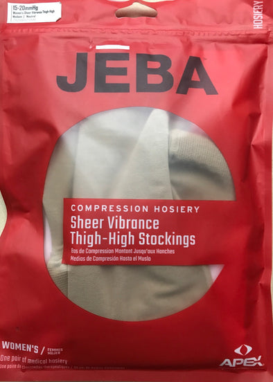JEBA Sheer Thigh High Support Stockings, 15-20 mmHg