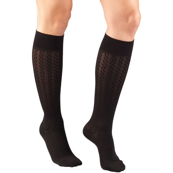 Truform Cable Pattern Women's Support Socks TorontoOrthotics S Black 