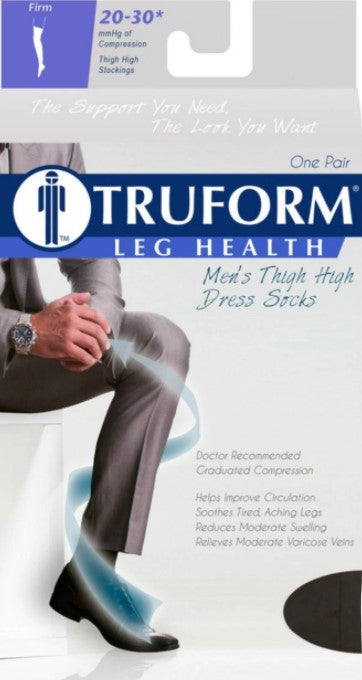 Truform Men's Dress Thigh-High Compression Socks, 20-30 mmHg