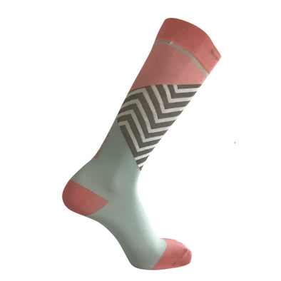 knee-high-support-socks-lime-ankle-zigzag-grey-white-middle-pink-toe-heel-top-band-achi-plus-bofa-one-stop-compression-sox