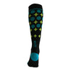 knee-high-support-navy-aque-toe-heel-topband-stars-green-cirles-blue-midleg-achi-plus-powertech-one-stop-compression-sox