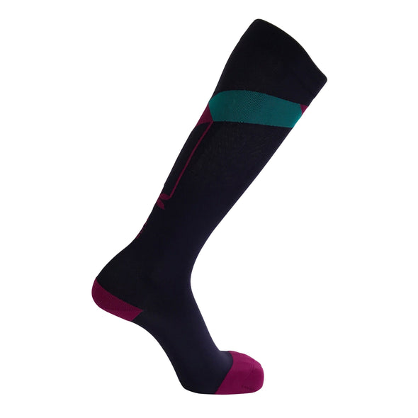 knee-high-compression-socks-purpleblue-purple-toe-heel-aqua-stripe-achi-plus-spiritink-one-stop-compression-sox